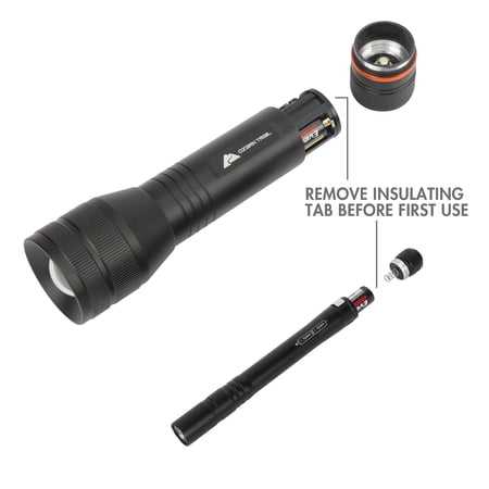 OZARK TRAIL 1500 LUMEN FOCUSING FLASHLIGHT WITH BONUS PENLIGHT, WATERPROOF, BLACK