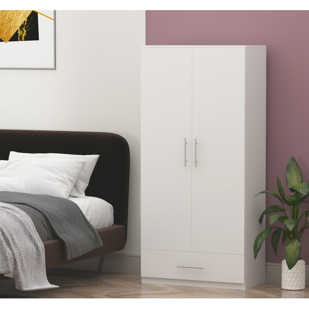 2 Door Armoire Wardrobe Cabinet With Drawer For Bedroom White Com 2 Door Armoire Wardrobe Cabinet With, Bedroom Armoire Wardrobe Closet