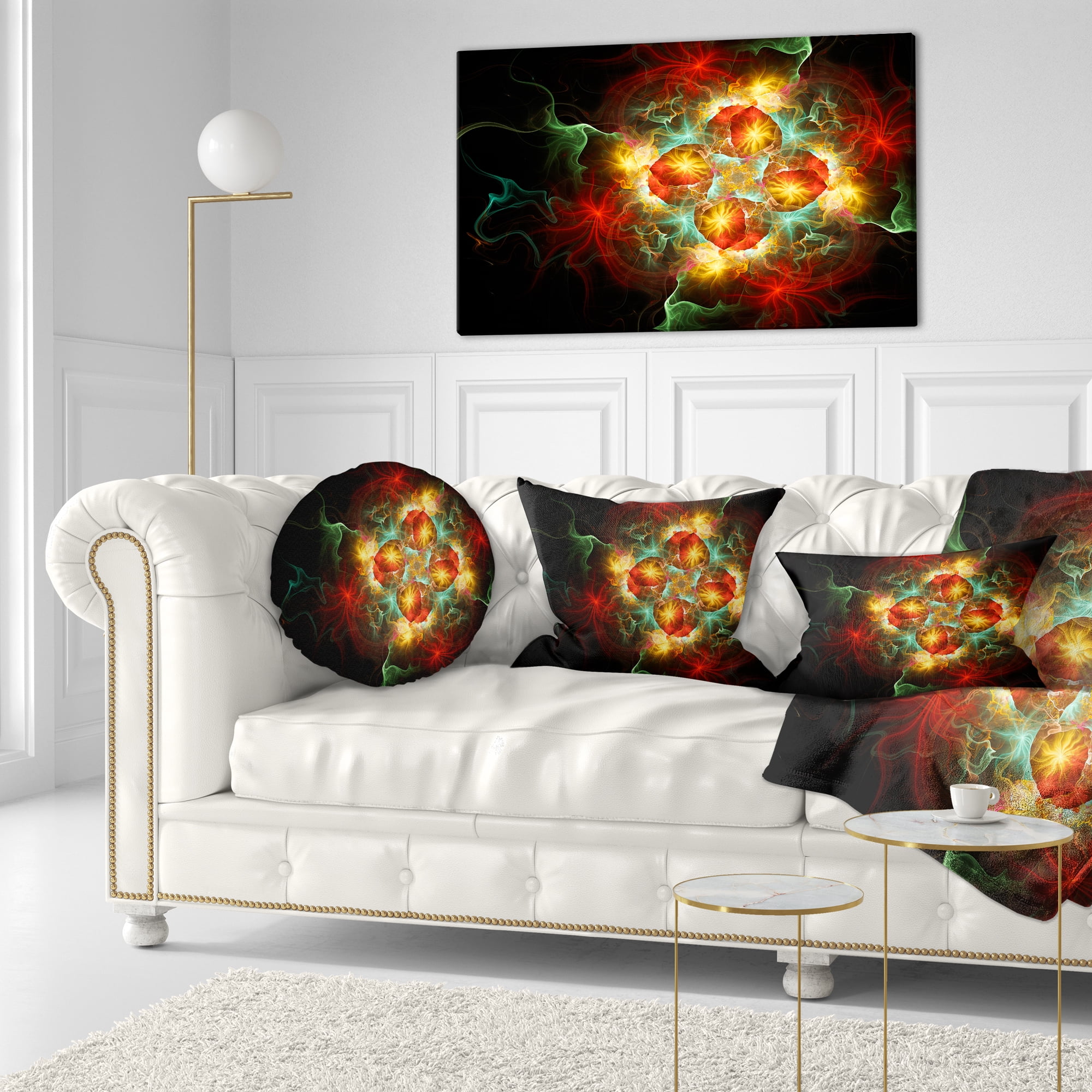 Designart Fractal Yellow N Red Flower - Floral Throw Pillow - 12x20