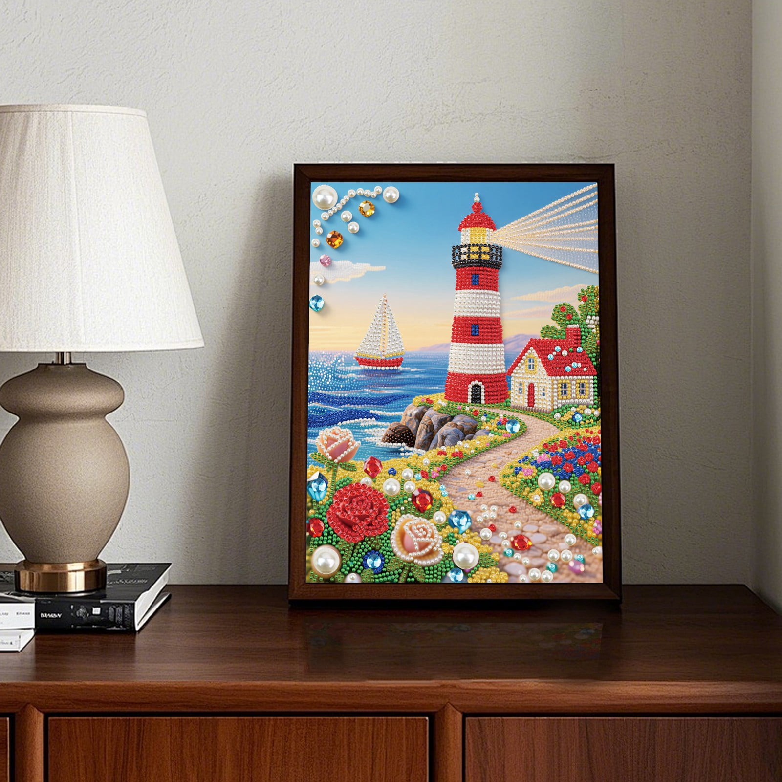FLOPESN DIY Gemstone Pearl Diamond Art Painting Kit Unframed, 9.84X13.78in, Colourful Canvas Holiday Present Home Wall Decor Unframed-Lighthouse-1
