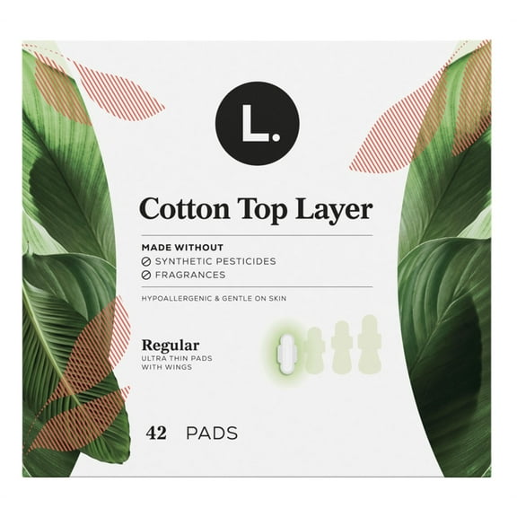L. Pads Ultra Thin Cotton Top Layer Regular 42 Count Wings (Pack of 2)