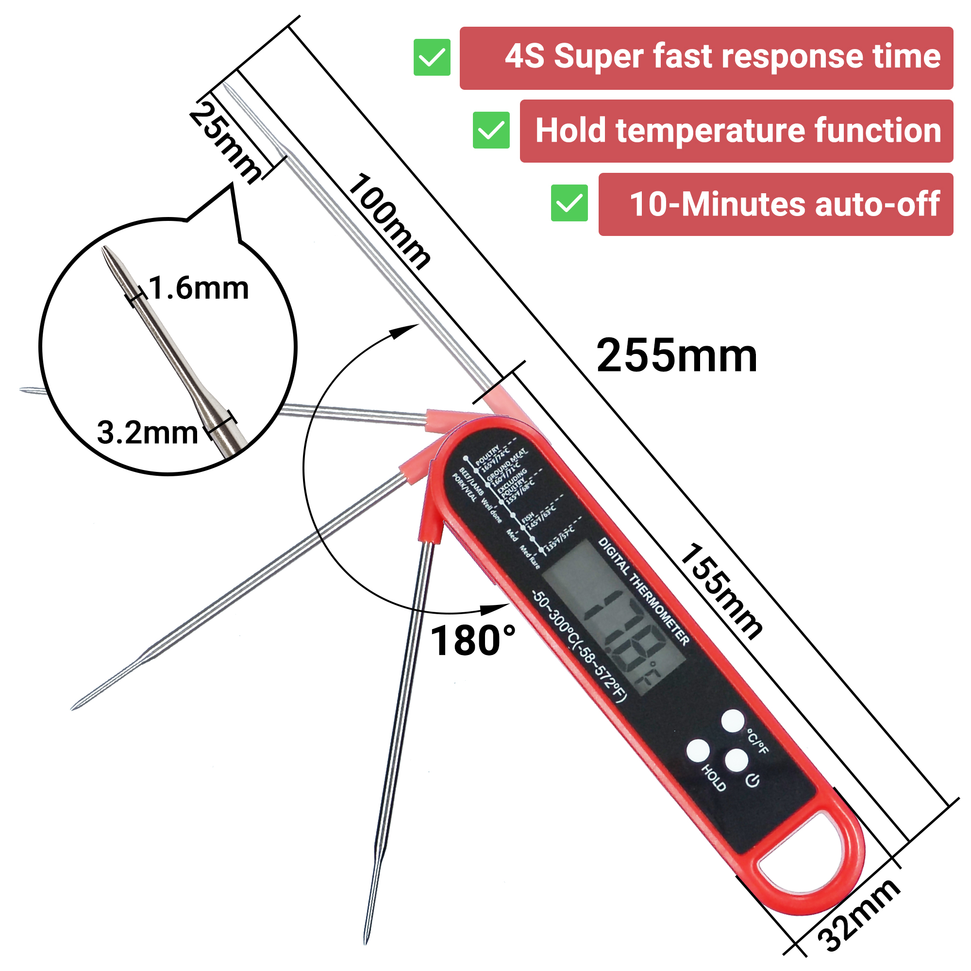 DAYBETTER Digital Meat Thermometer with Probe, Red photo 5