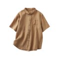 thumbnail image 2 of Mqqzkk Linen Cotton Shirt For Womens Short Sleeve Casual Shirts Round Neck Collared Button Up Blouse Top With Pockets, 2 of 8