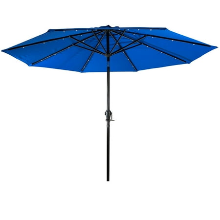 Sun Ray - 9' Round Solar Lighted Umbrella - Taupe