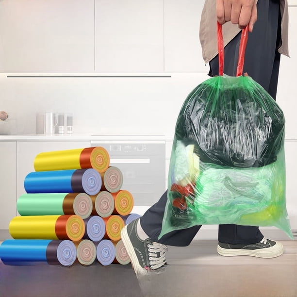 Bolsa de basura con cordón para el hogar, portátil, gruesa, de tamaño mediano y grande, para cocina, con cordón
