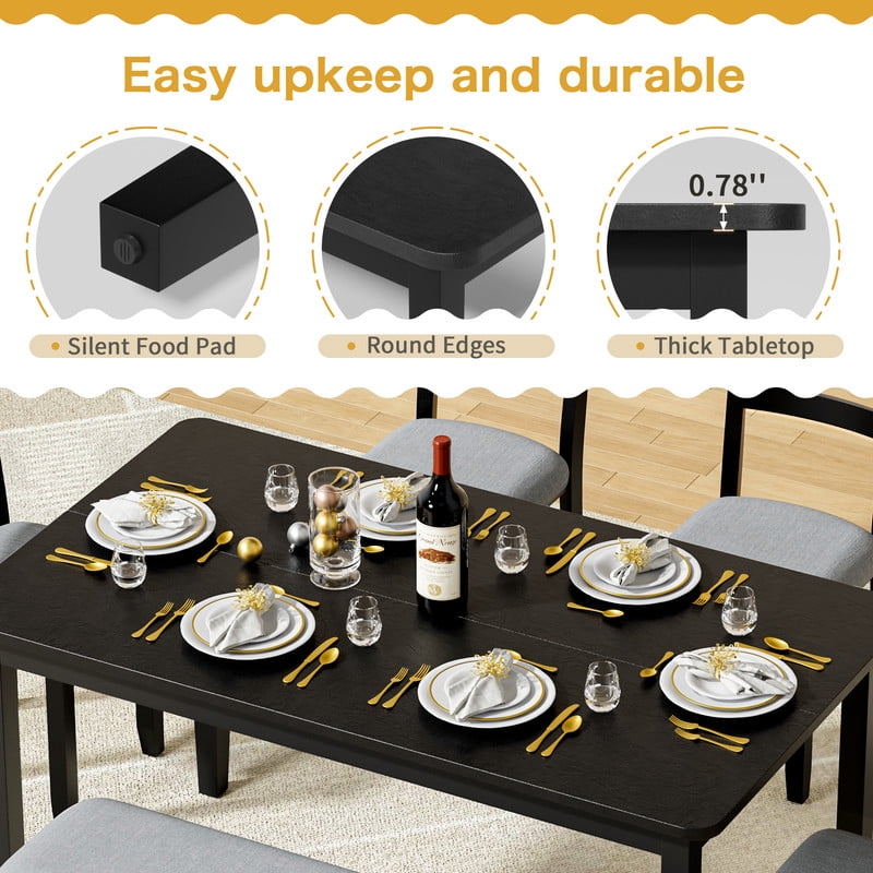 Lacoo Modern Simple Solid Wood Dining Table Set 6-Piece, 1 Table 4 Chairs 1 Bench, Kitchen Dining Room Furniture Set, Multiple Colors Available