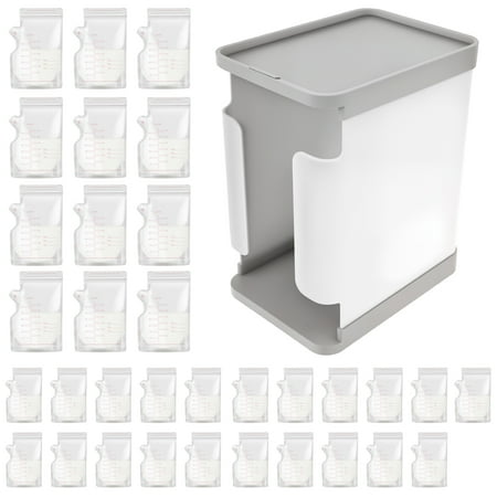 Plastic Breast Milk Freeze Organizer Double Insert Slots Breastmilk Freezer Container Easy Assembly Breast Milk Storage Bin With 30 Breastmilk Bags for Fridge Refrigerator