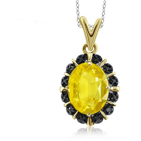 JewelersClub 2.00 Carat T.G.W. Yellow Sapphire Gemstone and Black Diamond Accent Pendant