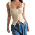 thumbnail image 3 of Womens Square Neck Button Down Ribbed Tank Tops Cute Sleeveless Summer Tops Apricot XL, 3 of 7