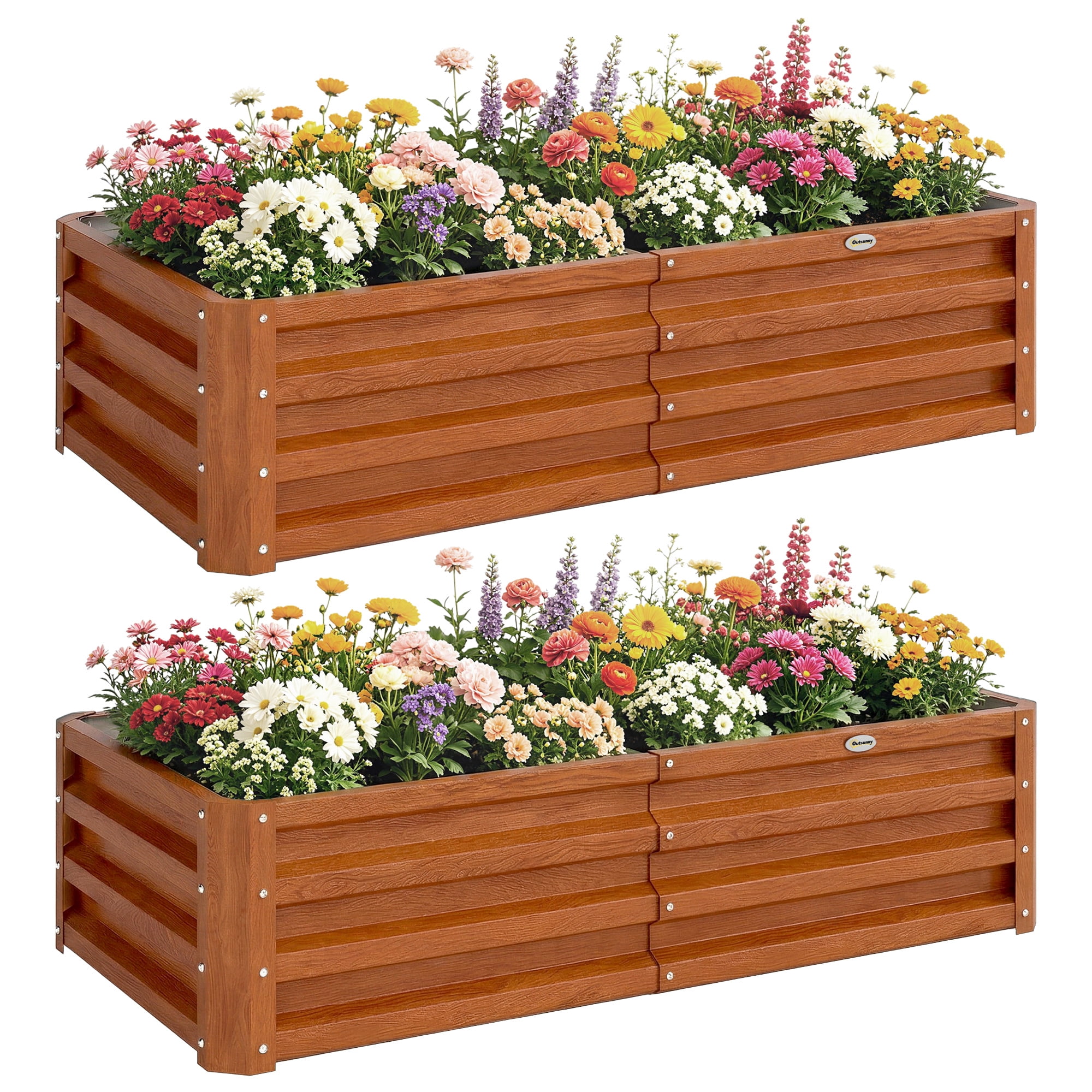 Outsunny 4' x 2' x 1' Galvanized Raised Garden Bed Planter Raised Bed with Steel Frame for Vegetables, Flowers, Plants and Herbs, Brown
