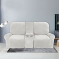 thumbnail image 4 of SHANNA Reclining Loveseat Cover with Middle Console Slipcover, 8-Piece Velvet Stretch 2-Seater Recliner Sofa Covers,White, 4 of 11