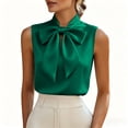 thumbnail image 5 of VBVC Women's Sleeveless Bow Tie Neck Satin Blouse, Ladies' Elegant Keyhole Dressy Tank Top, Solid Color Work Office Formal Shirt For Women,Green,S-2XL, 5 of 9