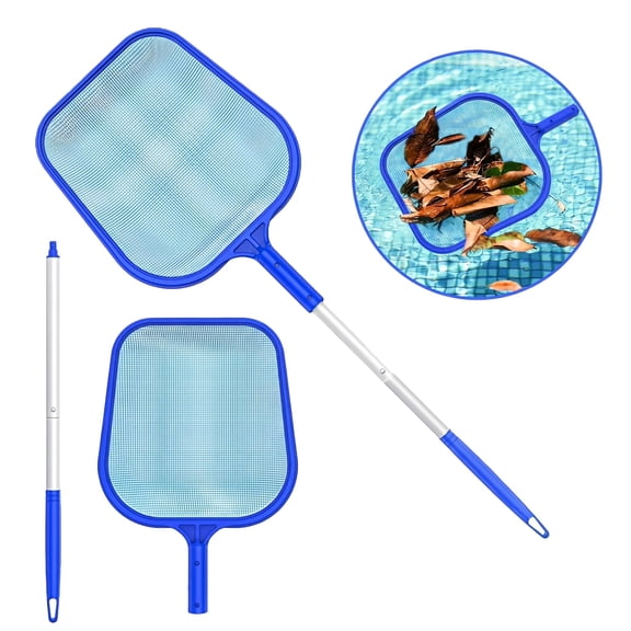CQHVKQ 16.5" Summer Pool Leaf Skimmer Net, Professional Heavy Duty Pool Leaf Net with Adjustable Aluminum Poles 2 Sections, Swimming Pool Ultra Fine Mesh Cleaning Supplies for Ground Pool, SPA & Tub