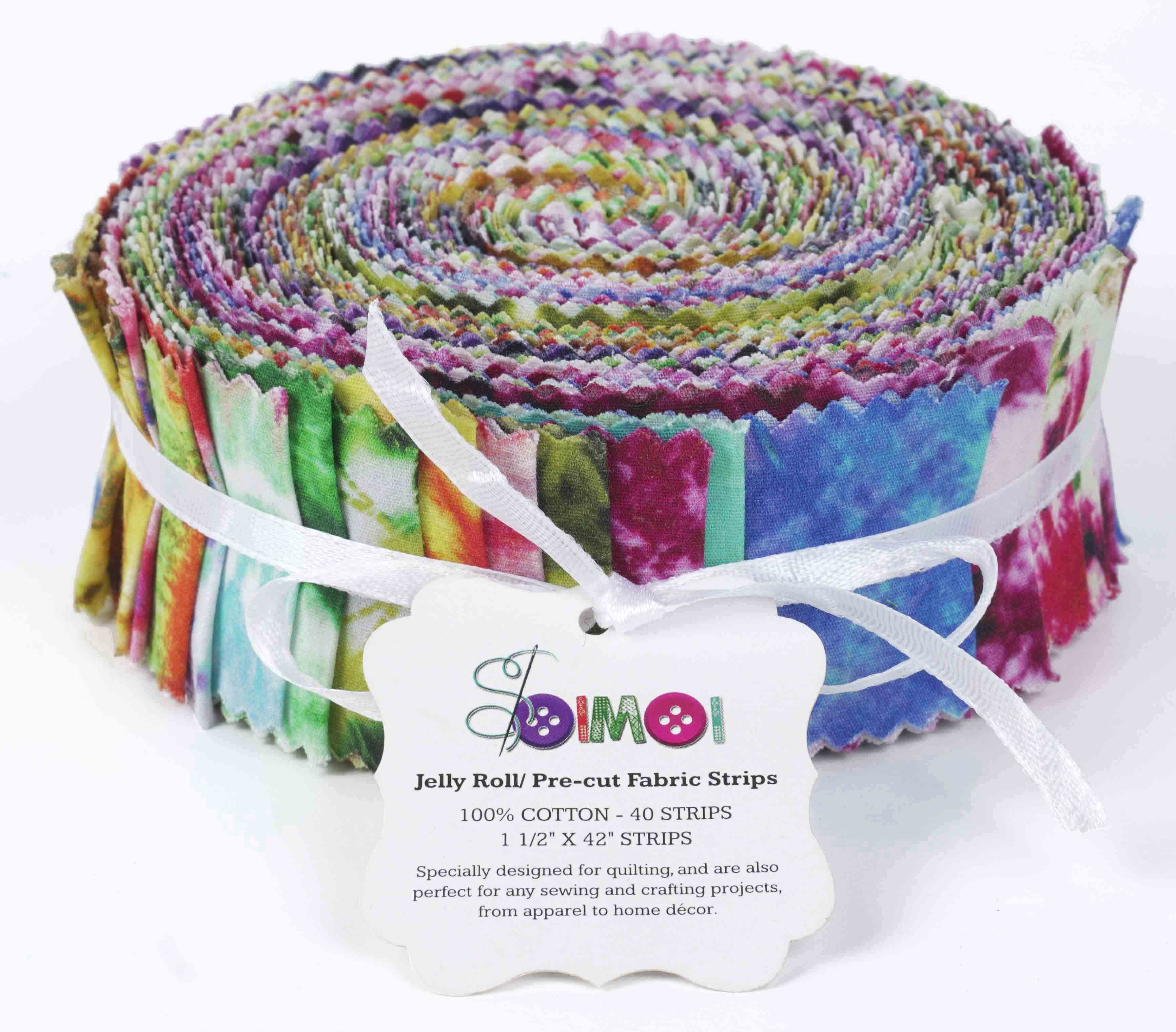 Soimoi 40Pcs Tie Dye Print Cotton Precut Fabrics For Quilting Craft Strips 2.5x42inches Jelly Roll - Multicolor