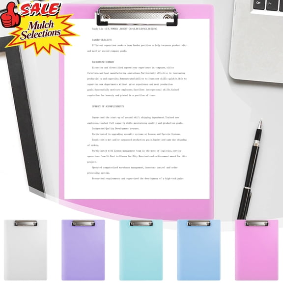 Qocolcyl Under 1$ Dollar A4 Plastic Clipboard, Writing Board with Metal Clip, Document Holder for Office, Classroom, Restaurant, Portable Clipboard for Paper & Contract,Purple, 1 Pack