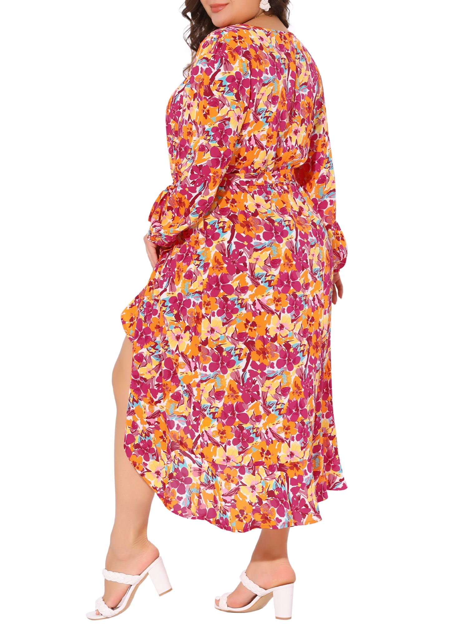 DARING DIVA Plus Size Maxi Long Sleeve V Neck Dress 3X Red
