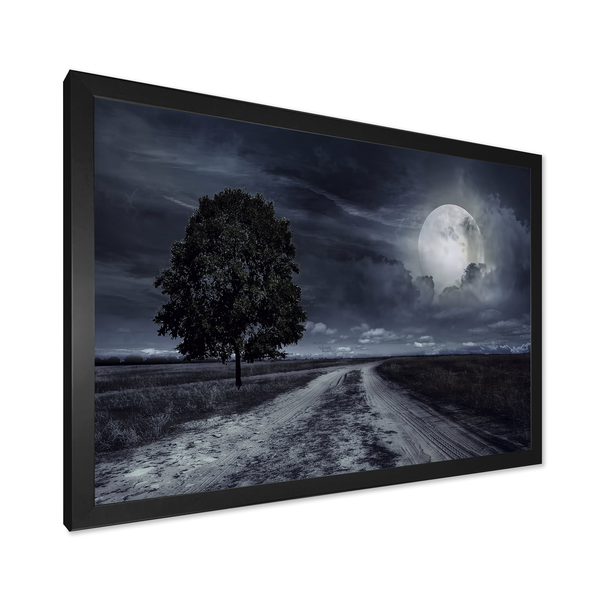Designart 'A Full Moon Over Paved Road' Nautical & Coastal Framed Art Print