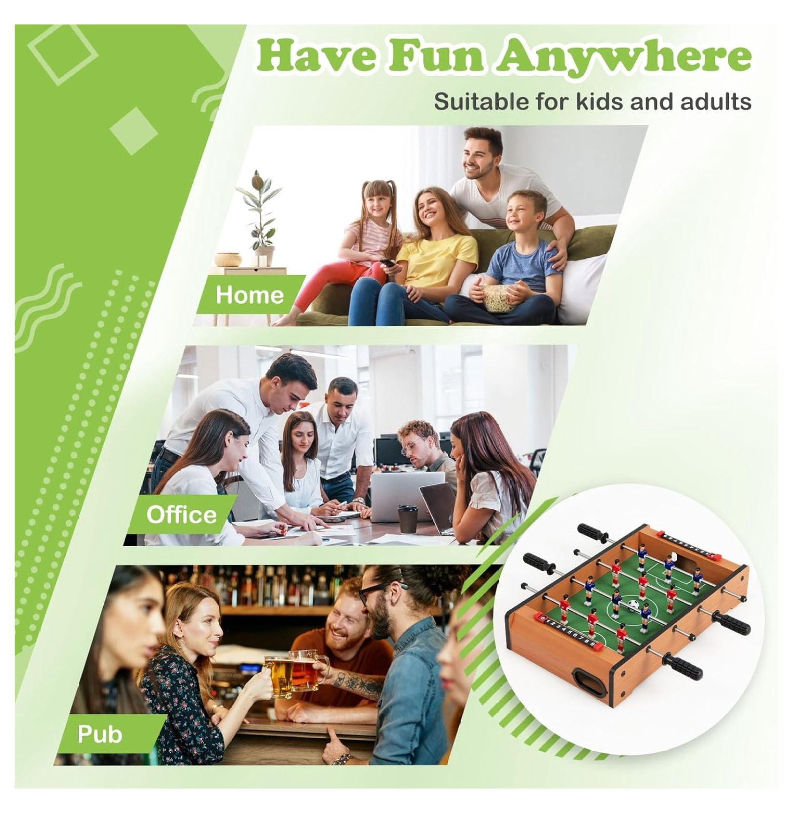 Foosball Table, 20" Mini Foosball Table with 2 Balls for Kids, Table Top Foosball for Game Room Home Office Dorm