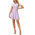 thumbnail image 2 of INSPIRE CHIC Women's Peter Pan Collar Dresses Short Sleeve A-Line Mini Dress XL Purple, 2 of 6