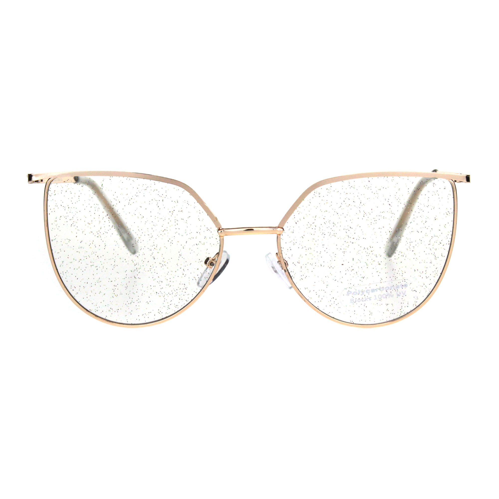 Womens Glitter Lens Retro Fashion Metal Rim Squared Cat Eye Sunglasses Gold Clear - image 1 of 4