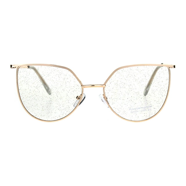 Womens Glitter Lens Retro Fashion Metal Rim Squared Cat Eye Sunglasses Gold Clear
