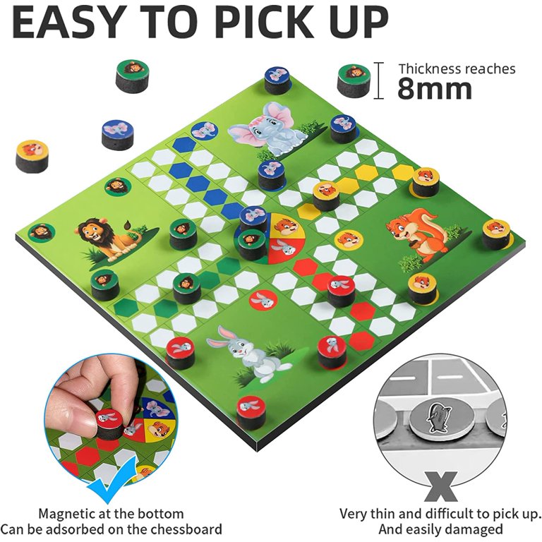 KIDAMI Ludo Magnetic Board Game Set, Children’s Family Ludo Learning Game  for Kids and Adults（11.2X11.2 in ）