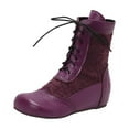 thumbnail image 2 of Bnwani Women Boots New Winter Fashion Toe Flat Ankle Versatile Casual Boot Purple Size 6, 2 of 9