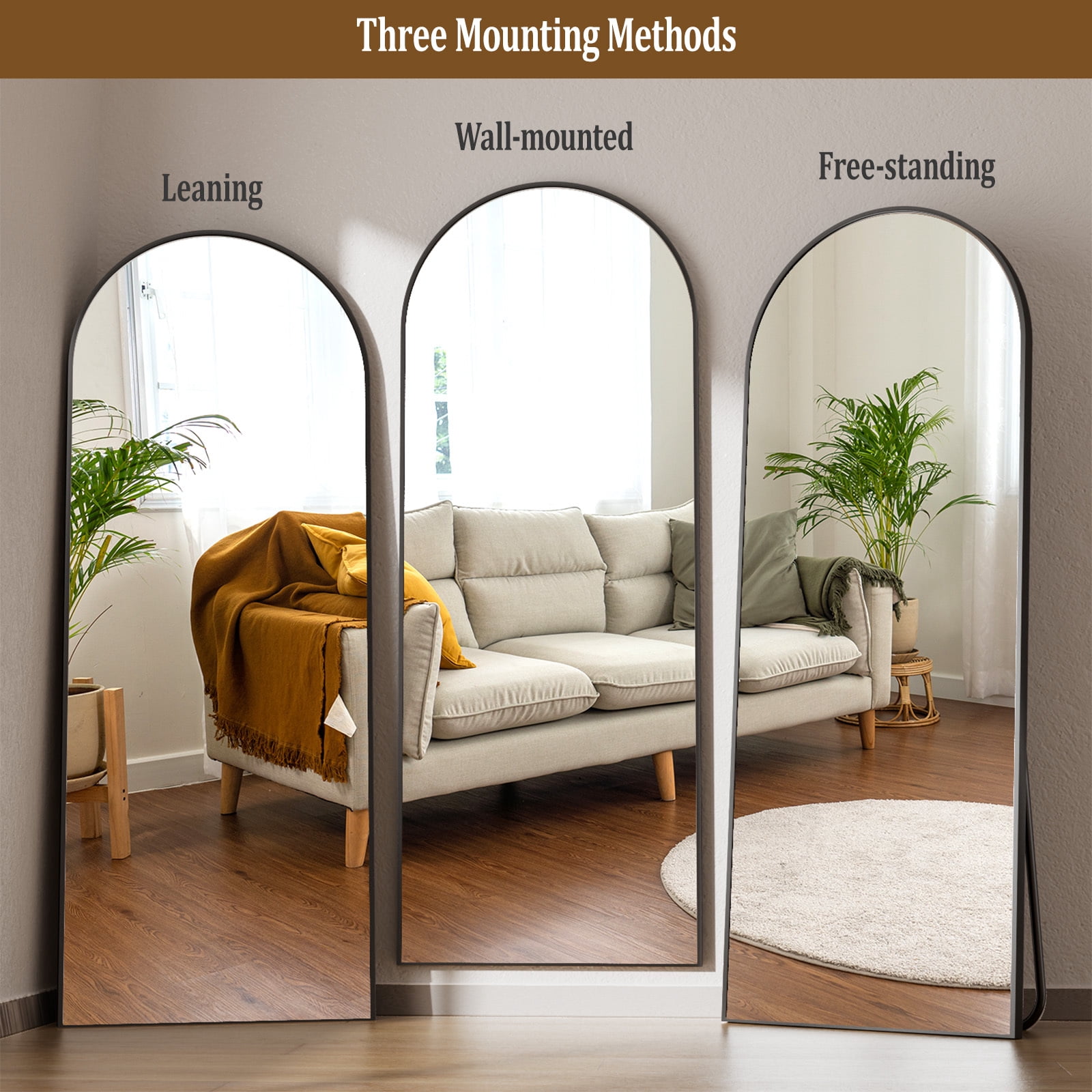 Mirrosa 68"x 22" Arched Full Length Mirror with Stand Standing Mirror,Black