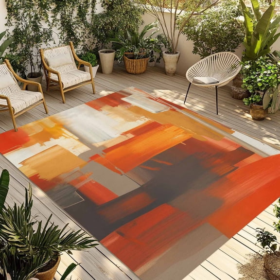 Fsddascl Burnt Orange Brown Outdoor Rug for Patio/Deck/Porch, Non-Slip Large Area Rug 6 x 9 Ft, Farmhouse Ombre Abstract Mottled Art Indoor Outdoor Rugs Washable Area Rugs, Camping Rug Carpet Runner