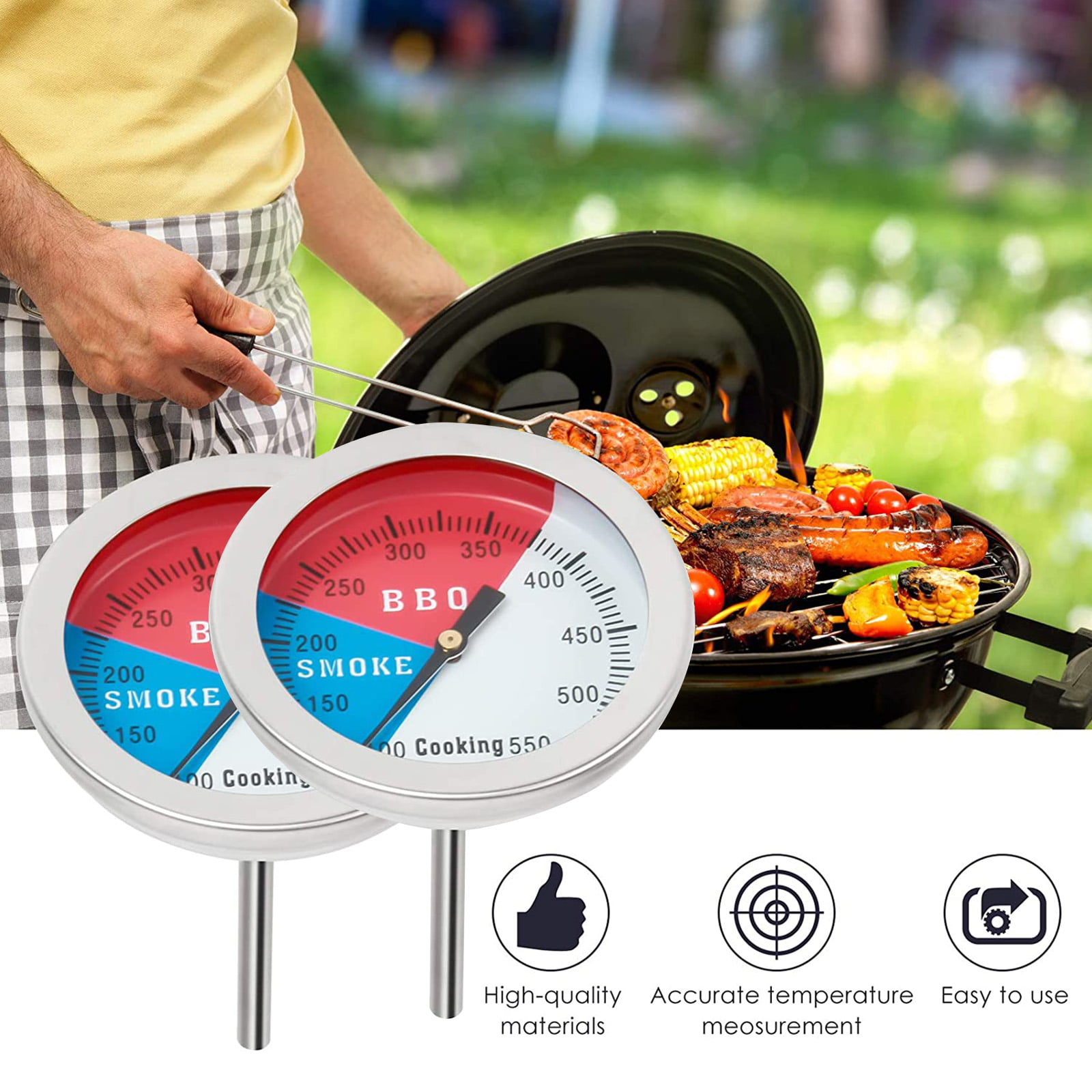 800℉ Outdoor Barbecue BBQ Smoker Charcoal Grill Thermometer Temperature Gauge 