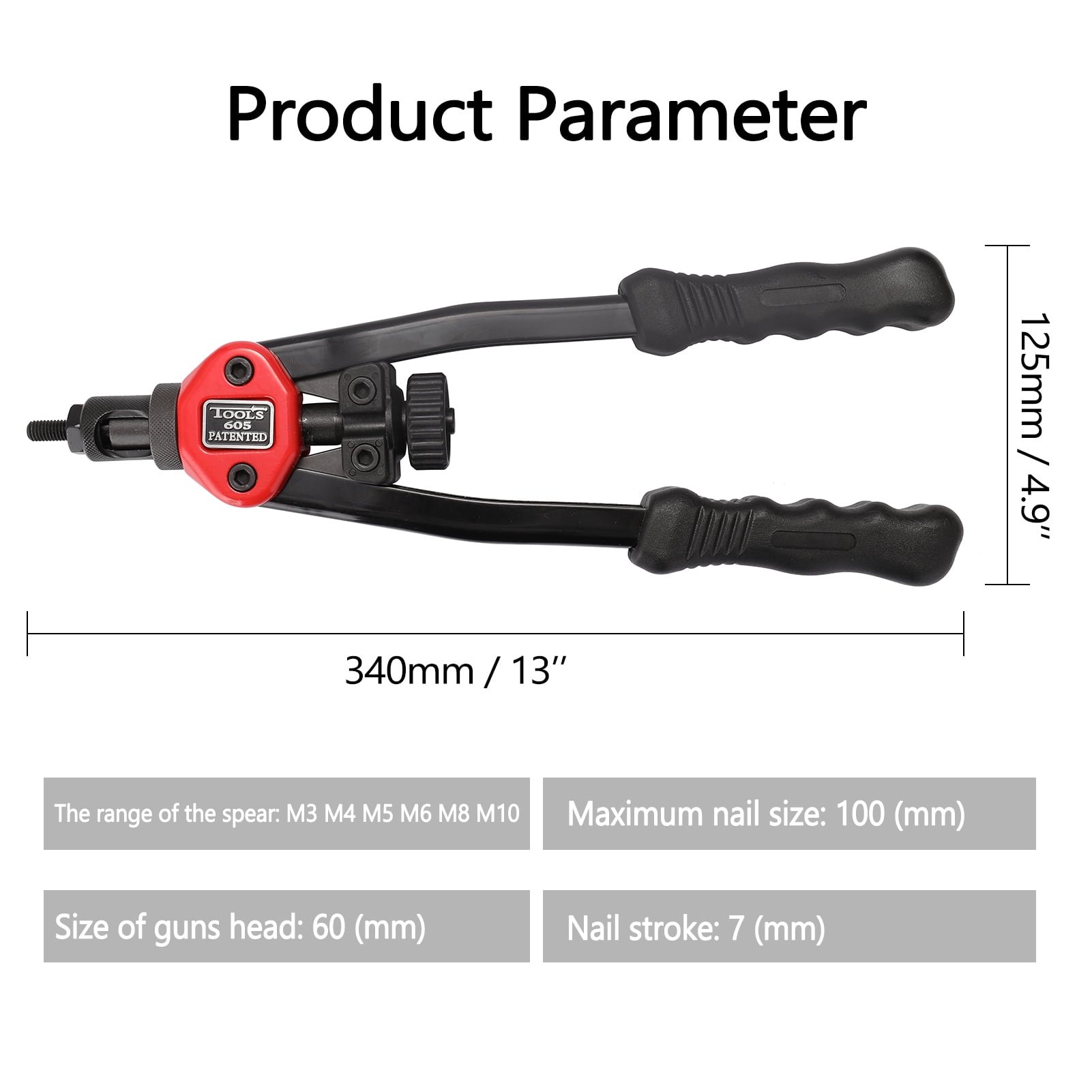 Riveting Tools with Nut Dies M3-M10 Labor-saving Hand Riveter BT-605 Manual Rivet Machine Riveting Tools with Nut Dies M3-M10