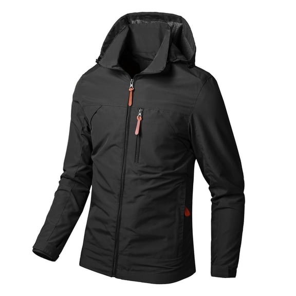 Suodoka Premium Men's Waterproof Cycling Jacket Windproof Breathable Outdoor Sports Outwear Hooded Windbreaker for Riding Hiking and Running, Black (Size L)
