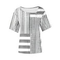 thumbnail image 4 of Petal Sleeve Tops for Summer Trendy Plus Size T-Shirts Printed Casual Loose Square Neck Button Blouse Tees S-3X (L, Gray Striped), 4 of 7