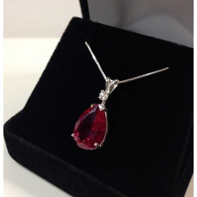 Beautiful 7.5ct Ruby & Moissanite Diamond Pendant Necklace Pear Cut Ruby Necklace teardrop July Gift Mom Fiancé ladies jewelry