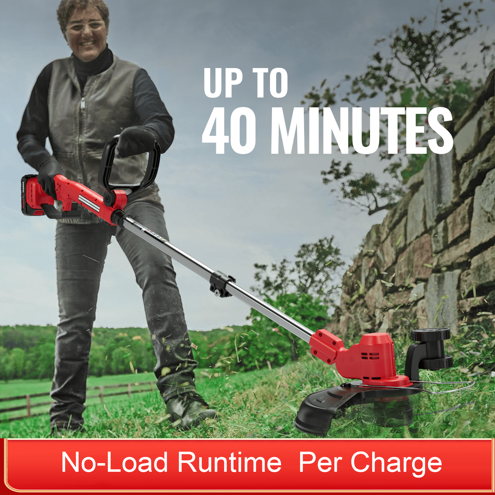 Cordless Grass String Trimmer Cutter, Electric Weed Eater Wacker for Garden and Yard Red