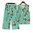 thumbnail image 2 of Lovskoo Women's 2 Piece Pajama Set Plus Size Casual Home Print Cotton Sleeveless Round Neck Tank Tops and Cropped Pants Suit Mint Green, 2 of 5