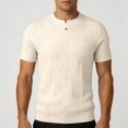 thumbnail image 2 of Shirts for Men, Men's Ribbed Knit T-Shirts Short Sleeve Plus Size Casual Notch V Neck Muscle Slim Fit Basic Tee Top Summer Everyday Wear Beige XXXXL, 2 of 5
