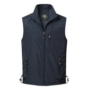 Paille Mens Sleeveless Casual Outwear Waterproof Winter Jackets Stand Collar Holiday Jacket Vest Waistcoat Deep Blue L