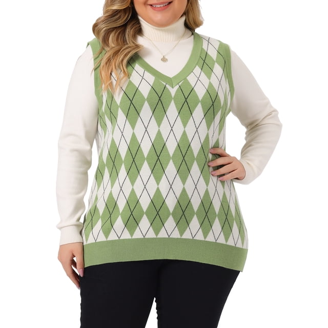GRACE & GRANDEUR Chandail Sans Manches en Tricot à Col en V pour Femme Grande Taille4X Vert Pâle
