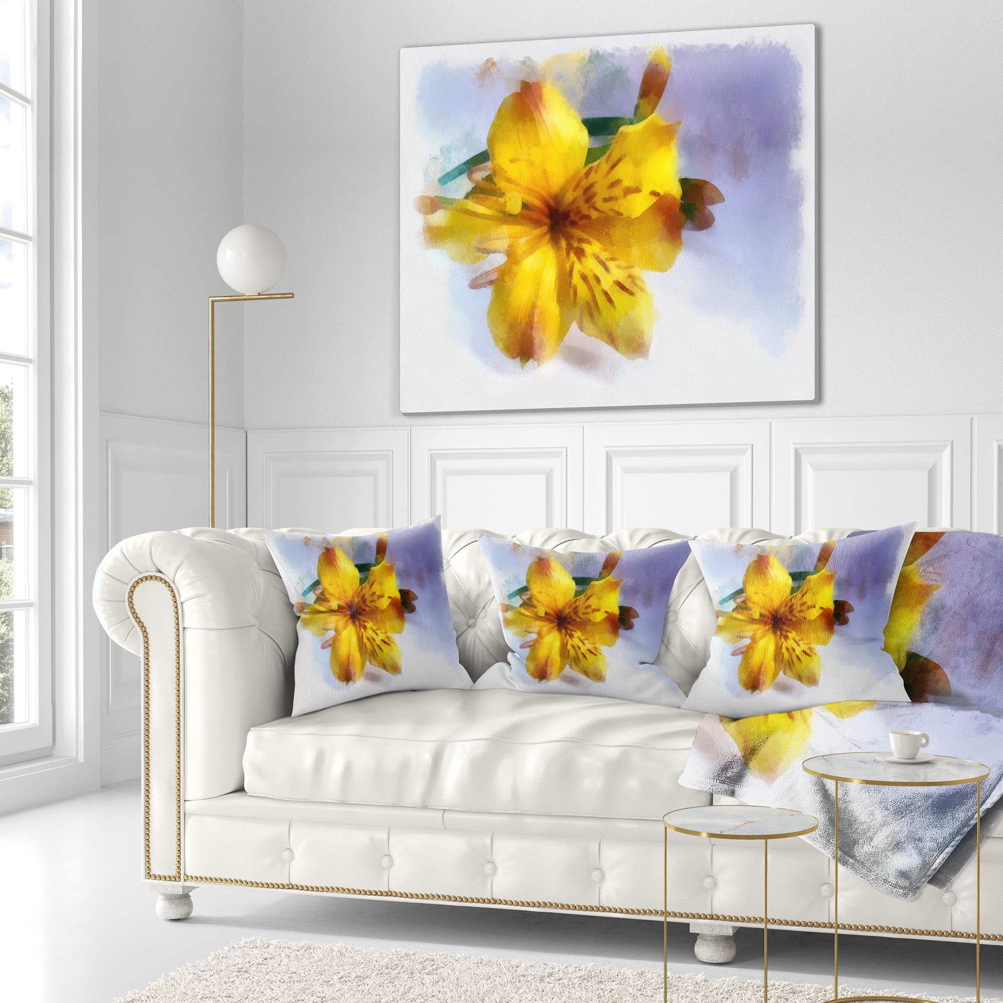 Designart Yellow Lily Hand drawn Flower - Floral Throw Pillow - 18x18