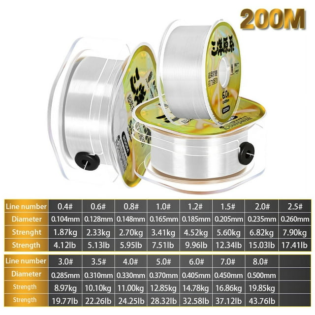 SANY 200M Japon Super Résistant Monofilament Pêche Durable Nylon Ligne de Pêche Coulée Rapide Haute Résistance à l'Abrasion 200M Blanc 6.0