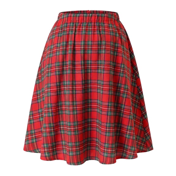 Agnes Orinda Women's Plus Size A Line Knee Length Flare Plaid Skirts 1X Red