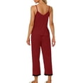 thumbnail image 3 of INSPIRE CHIC Women's Cami Top with Lace Trim Capri Pant 2 Pcs Pajama Set Soft Modal Loungwear Sleepwear S Burgundy, 3 of 6