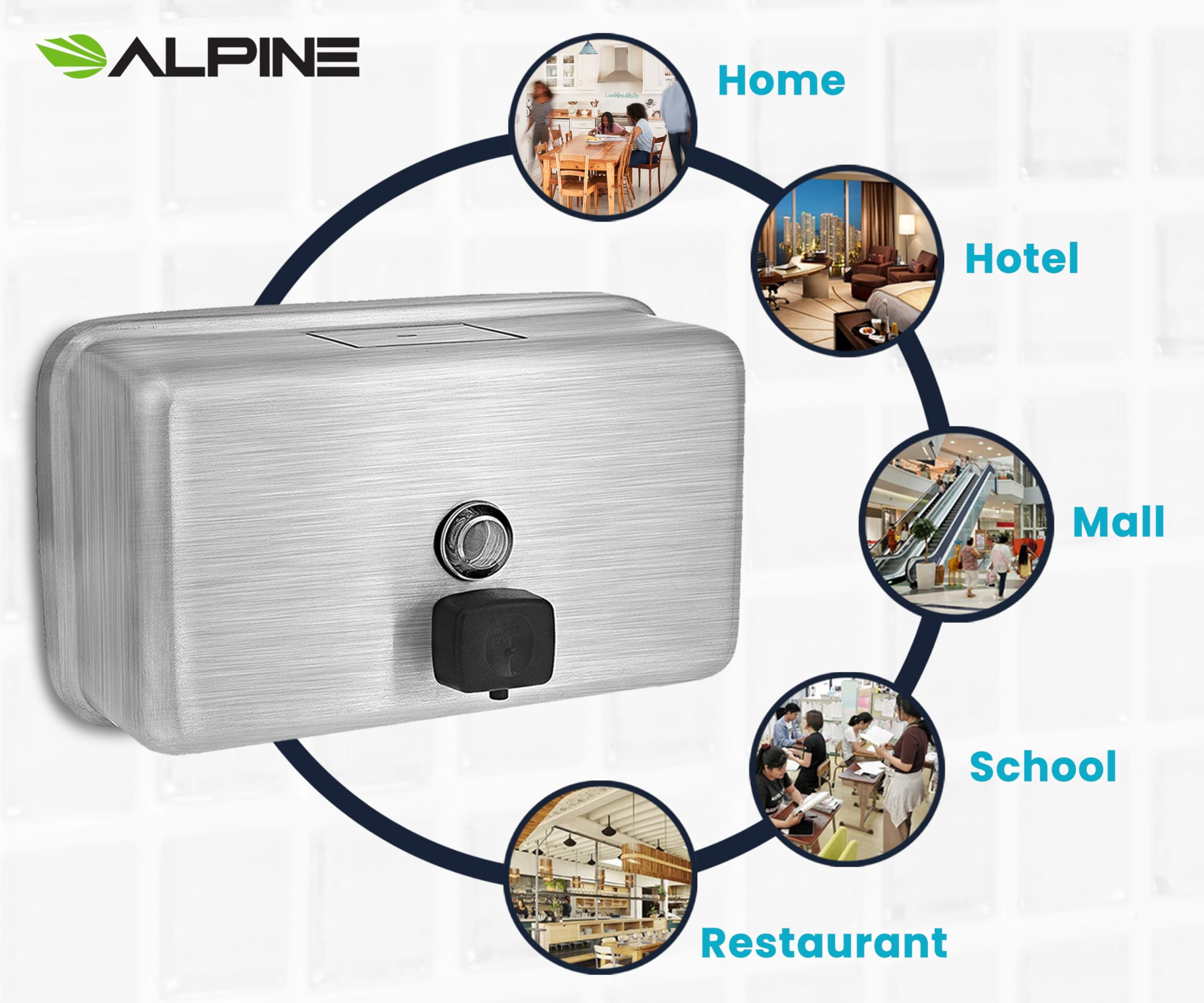 Alpine Stainless Steel Soap Dispenser Wall Mount - Commercial Liquid Soap Dispenser Perfect for Bathroom, Kitchen, Refillable 1200 ml ADA Compliant (Horizontal)