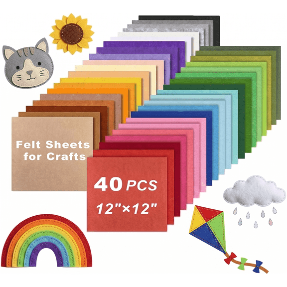 ZGDong 40 Pcs 12"x12" Felt Sheets, 40 Assorted Colors 1mm Thick Fabric Squares for DIY Craft, Sewing, Patchwork, Wedding, Holiday Decor