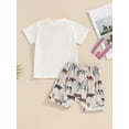 thumbnail image 3 of Suealasg 2Pcs Western Baby Boy Outfit Short Sleeve Letter Horse Print Tops Elastic Waist Shorts 6M 1T 2T 3T Toddler Summer Clothes Set, 3 of 7