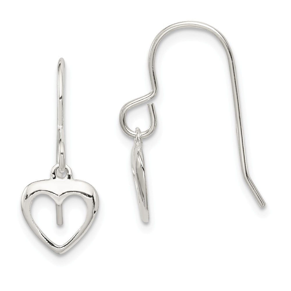 925 Sterling Silver Polished Filigree Heart Dangle Earrings