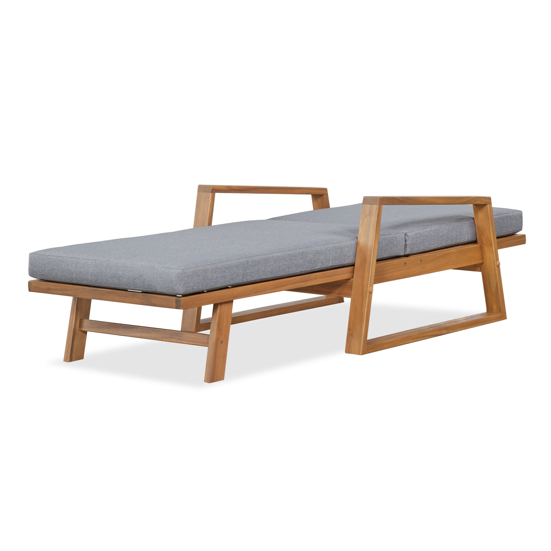 Christopher Knight Home Acacia Wood Outdoor Chaise Lounge with Adjustable Backrest and Cushion, Teak+Gray