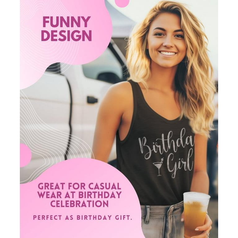 Miss Popular Birthday Tank Top for Women with Chest Print Glitter Birthday Girl Queen Squad Its My Birthday Sizes S 3xl US Alpha Large