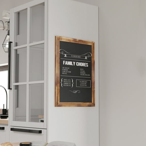 Merrick Lane 18" x 24" Torched Wood Wall Mount Magnetic Chalkboard Sign with Eraser, Hanging Wall Chalkboard Memo Board